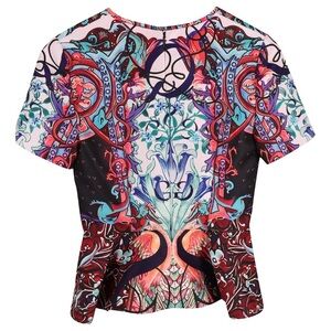 MARY KATRANTZOU Multicolor Graphic Peplum Blouse US 6
